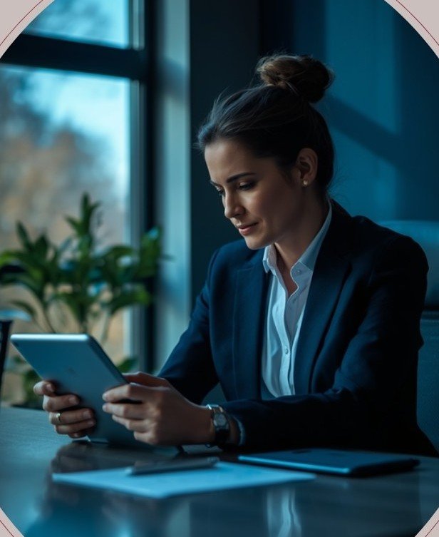 Recrutadora revisando candidatos em um tablet