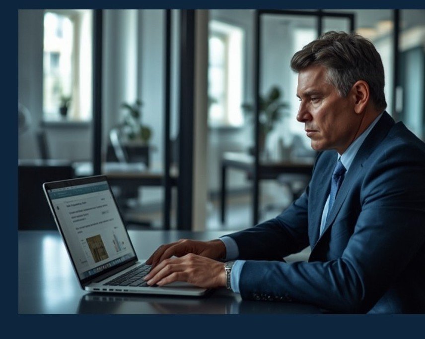 Profissional em conversa comercial no notebook